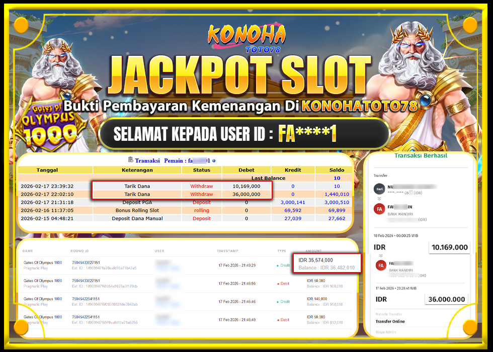 KONOHATOTO78 JACKPOT GATES OF OLYMPUS 1000 Rp.46.169.000,LUNAS